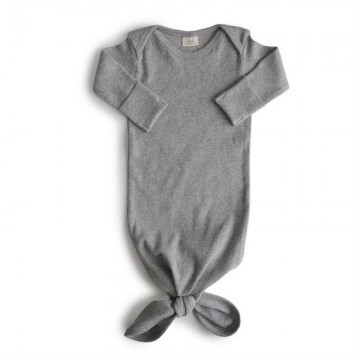 Mushie Ribbed Knotted Baby Gown Gray Melange
