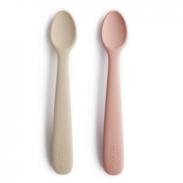 Mushie Silicone Feeding Spoon 2-Pack (Blush/Shifting Sand)