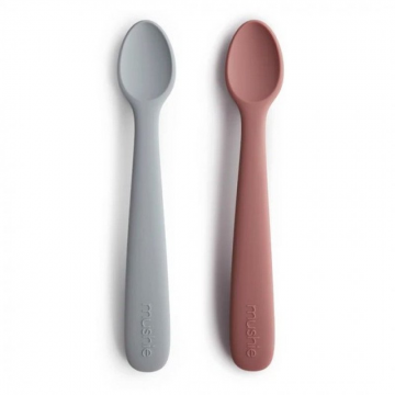 Mushie Silicone Feeding Spoon 2-Pack (Stone/Cloudy Mauve)